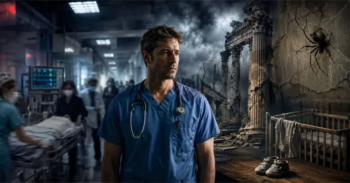 Doctor-Amidst-Ruined-Hospital-Chaos